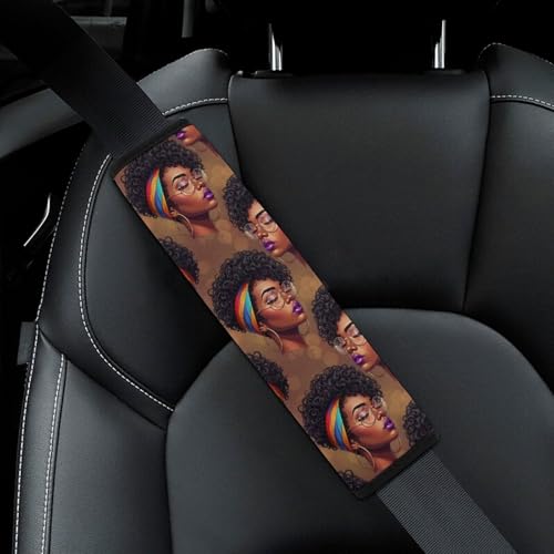 2 Pack African American Black Afro Woman Seat Belt Cover Universal Fit Seat Belt Cushion for Kids, Stroller Pushchair High Chair, Neck and Shoulder Support - color: Pattern 341