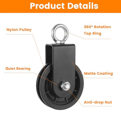 4 Pack Silent Cable Pulley Wheels – 90mm Heavy Duty Gym Pulley System with 360° Rotation, Stainless Steel Bearings & Detachable Design for DIY LAT Pull Down, Home Gym Equipment & Replacement