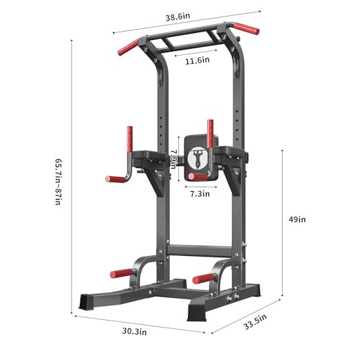 DlandHome Power Tower Pull Up Bar Station, Heavy Duty Adjustable Height for Home Gym Strength Training Equipment 330LBS Weight Capacity, Pull Up Dip Station - color: Black