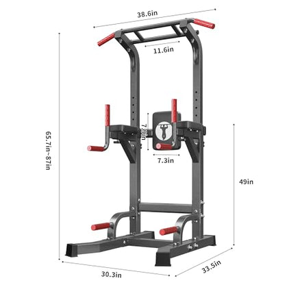 Power Tower Pull Up Bar Dip Station, Free Standing Pull Up Rack Dip Station for Home Gym, 10-Level Adjustable Height Pull Up Bar Stand Dip Bar Strength Training Workout Equipment - color: Dark Black