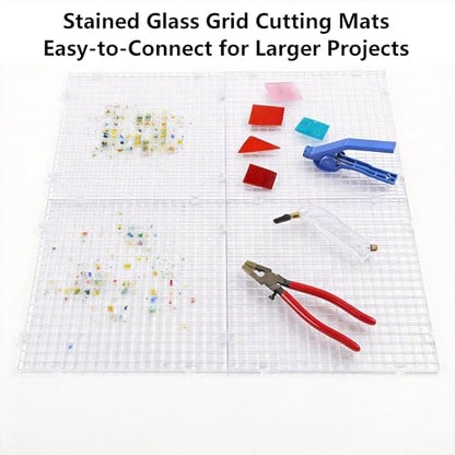 Stained Glass Cutting Mat, Solid Bottom Plastic Grid, 12"x12", Includes Rubber Pads, Breaker Ball, Non-Slip Grip Rings, Ideal for Stained Glass Artists, Hobbyists (Clear-1 PACK) - color: Clear-1 Pack