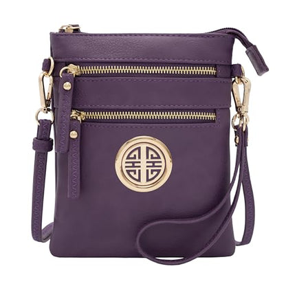Solene Small Multi Zipper Pockets Crossbody Bag with Detachable Wristlet - color: Purple
