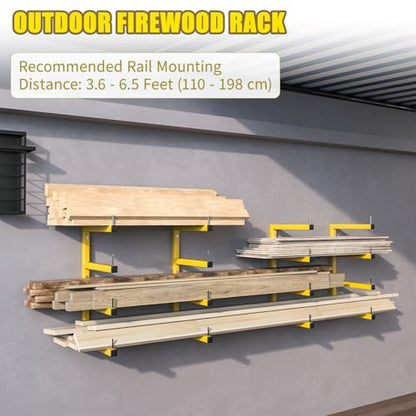 2-Pack Lumber Storage Rack, Wood Storage Racks Wall Mount, Heavy Duty Garage Wood Organizer with 4-Level System, Yellow Utility Rack Organization Up 800 Lbs, Metal Lumber Shelf for Indoor and Outdoor - style: D– 2 Pack, 4-Tier