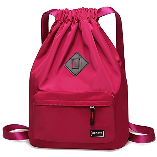 Peicees Waterproof Drawstring Sport Bag Lightweight Sackpack Backpack for Men and Women | Waterproof - color: Rose Red