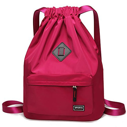 Peicees Waterproof Drawstring Sport Bag Lightweight Sackpack Backpack for Men and Women | Waterproof - color: Rose Red