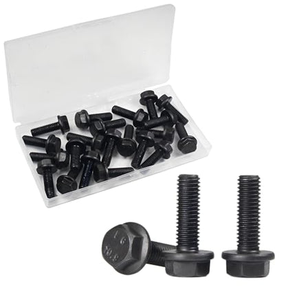 M8-1.25 X 25mm Flanged Hex Head Bolts Flange Hexagon Screws, External Flange Hex Drive Screws,Class 10.9 Black Finish,Alloy Steel, Fully Threaded, 20 PCS - size: M8x25mm