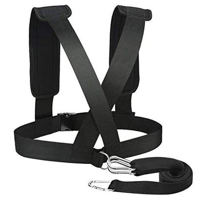 Shoulder Strap Weight Bearing Band for Fitness Training, Sled Pulls & – Nylon Webbing with Padded Strap & - Hooks