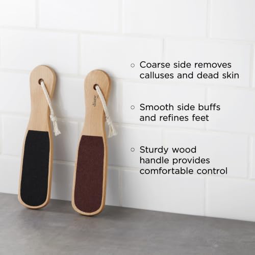 Diane 2-Sided Foot File Callus Remover for Feet, Wooden Handle Pedicure Tool, Foot Scrubber & Heel Scraper for Dead Skin, Dry Cracked Feet & Smoothing Heels, Wet or Dry Use, 10" x 2 3/8", 100/80 Grit