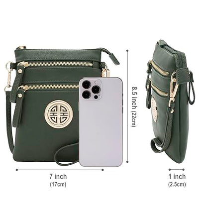 Solene Small Multi Zipper Pockets Crossbody Bag with Detachable Wristlet - color: Olive