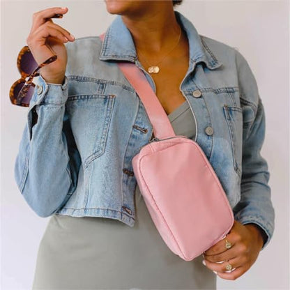 YOSHUYUKI Fanny Pack Crossbody Bag Trendy Waterproof Small Sling Cross Body Purse for Women Men Fashion Waist Packs Mini Belt Pouch Chest Bum Hip Bag Lulu Dupes for Travel Vacation Running Pink - color: Pastel Pink