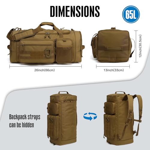 TUGUAN Large Baseball Softball Duffle Bag, 3 in 1 Baseball Equipment Duffel Backpack for Adult Youth, 65L Bat Bag with Shoes Compartment - 2 Bat Sleeves Fence Hook Hidden Dual Straps - color: Brown