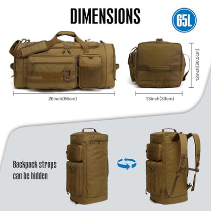 TUGUAN Large Baseball Softball Duffle Bag, 3 in 1 Baseball Equipment Duffel Backpack for Adult Youth, 65L Bat Bag with Shoes Compartment - 2 Bat Sleeves Fence Hook Hidden Dual Straps - color: Brown
