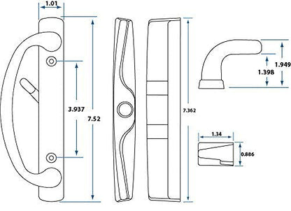 Rockwell Security Euro Charlotte Patio Sliding Door Handle Brushed Nickel Finish Fits 1-3/4 Inch Thick Doors with 3-15/16 Inch Screw Holes with 3 or 4 Holes - color: Brushed Nickel