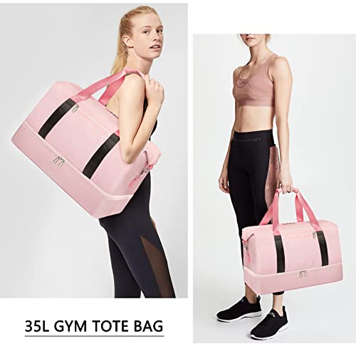 Sports Gym Bag for Women, Travel Duffle Bag with Shoe Compartment & Wet Pocket, Fitness Yoga Bag - color: Z-Pink