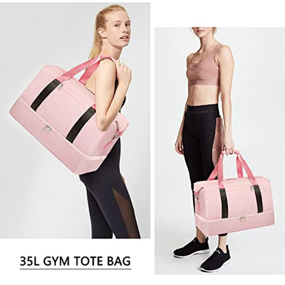 Sports Gym Bag for Women, Travel Duffle Bag with Shoe Compartment & Wet Pocket, Fitness Yoga Bag - color: Z-Pink
