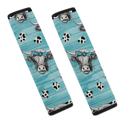 2PCS Rustic Farmhouse Cattle Print Highland Cow Car Seat Belt Pad Universal Soft and Comfortable Harness Pads Strap for Kids, Car Seats Pushchair Strollers High Chair Pushchair - color: Pattern 835