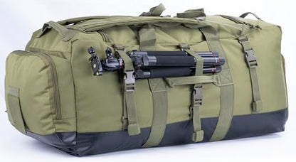 Large Duffle Bag Duffel Pack with Backpack Shoulder Straps and Shoes Compartment 105L for Sports Travel Hunting Camping. - color: Olive Green
