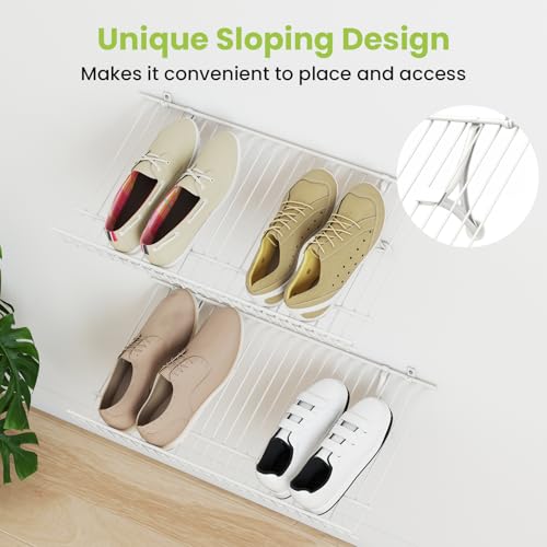 Tangkula 2 Pack Wall Mounted Shoe Rack, Sloping Shoe Organizer with Heightened Edge & Strong Brackets, Hanging Shoe Shelves for Entrance, Hallway, Bedroom, Space Saving