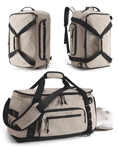 BAGSMART 4-IN-1 Gym Bag for Women Men, TSA Duffle Bag for Travel | With Shoe Compartment & Wet Pocket, 22L/30L/38L Tactical Backpack with 40oz Water Bottle Holder, Lightweight, Water-resistant - color: Camel