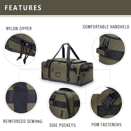 Large Duffle Bag for Travel - Men & Women, Foldable Gym Duffle Backpack, Heavy Duty Tactical Military Canvas Duffel Bags, Extra Big Carry On with Shoe Pockets, Waterproof (80L/103L) - color: Army Green, size: L(103L)