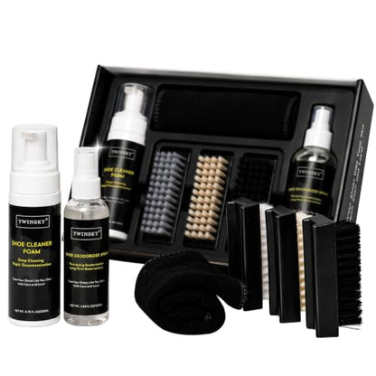 6-in-1 Shoe Cleaning Kit,Compatible with Birkenstock, with Plant-Based Foam, Deodorizing Spray, 3 Brushes & Microfiber Towel, for Sneaker, Leather, Nubuck, Boot, Suede, Athletic Shoes,etc