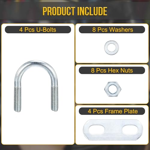 DTGN M6x22x40mm U Bolts Round Kit - 4Set - Carbon Steel U-Bolt Kit with Nuts, Washers, Frame Plate - Good for Pipe, Trailer, Automotive, Leaf Spring Fastener - size: M6x22x40mm