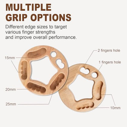 Portable Hangboard for Rock Climbing, 2-Pack Fingerboard Rings | One-piece solid wood rings with 10-25 mm edges, finger pockets, ropes and carabiners for grip and bouldering training