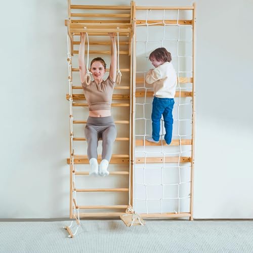 Avenlur Neem Swedish Ladder Wall Gym Adult & Kids Climbing Wall (94.5 in) | 5-in-1 kids home gym: climbing wall kids love, indoor swing for kids, pull up bar for kids, stair slides indoor for kids - size: 94.5"
