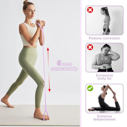 Figure 8 Fitness Band with Handle,Exercise for Arm & Shoulder,Yoga,Stretch | Non-Slip Ropes ,Elastic Bandsfor Women,Back Training Exercise Equipment - color: purple