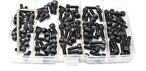 iexcell 100 Pcs M4 x 8/10/12/14/16 Alloy Steel 12.9 Grade Hex Socket Head Cap Screws Bolts Assortment Kit, Black Oxide Finish - size: M4 x 8/10/12/14/16mm