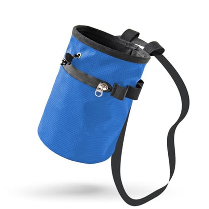 DONGKER Climbing Chalk Bag,Drawstring Bouldering Chalk Bag Bucket with Adjustable Belt & Zippered Storage Pockets for Rock Climbing Bouldering - color: blue