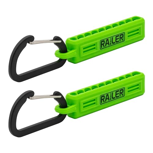 Screwdriver Bit Holder Storage Organizer – Railer 10-Hole Hi-Vis Green Bit Holder with Carabiner - 2 Pack - color: Hi-vis Green