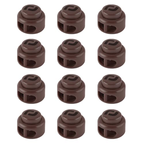 RJ-Sport Shoe Lace Tie Locks for Kids and Adults | Spring Loaded, Double Hole Bungee Cord Stoppers, Drawstring Lace Clasps for No Tie Elastic Shoelaces Replacement - color: 04 Brown