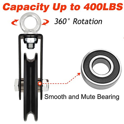 BESTEEL 4Pcs 90mm Nylon Gym Pulleys Cable Pulley Wheel with Strap&Carabiner | 3.5 In 360 Degree Rotation Silent Bearing Detachable Traction Wheel For Gym Weight Lifting Replacement System,DIY,Home