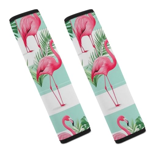 Floral Mint Green Stripes Flamingo Soft Padded Seat Belt Cover for Girls and Boys, Stroller Pushchair High Chair - 2 Piece Shoulder Protector Anti-Slip Pad - color: Pattern 49