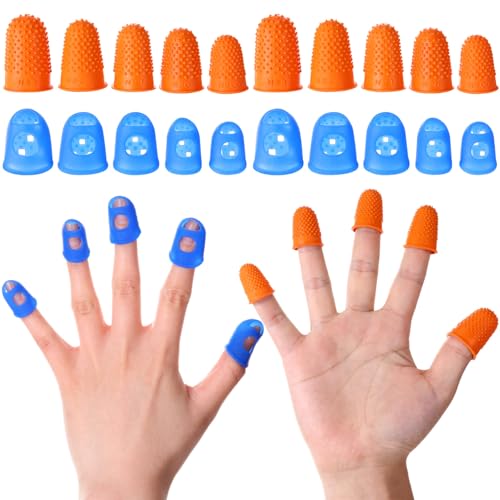 Zonon 20 Pieces Rubber Thimble Protector Hand Sewing Finger Tips Guard 5 Sizes Finger Pads Grips for Quilting Knitting Hot Glue Sorting Embroidery Paperwork Carving Handwork(Blue,Orange) - color: Blue,orange