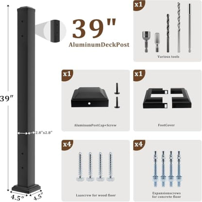 Deck Post,2.8 in. x 2.8 in. x 39 in Opposite Double Side Hole Universal Middle Railing Post with Screws Ending Support Post for Deck Porch Balcony Stair Railing System - size: 39 In Opposite Post
