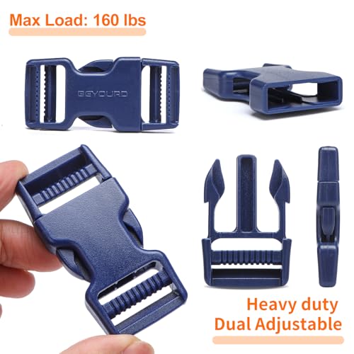 BEYOURD 1 inch Buckles and Strap Set: 10 Yards Polyester Webbing, 6 Pack Dual Adjustable Side Release Plastic Buckles, 12 PCS Tri-Glide Slider Clips, Navy Blue - color: Navy Blue