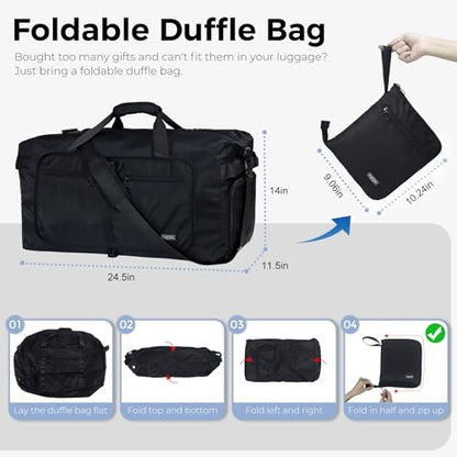 Fmeida 65L Duffle Bag with Shoes Compartment, Foldable Travel Duffel Bags for Men Women, Large Packable Travel Bag Water Repellent & Tear Resistant (Black) - color: Glossy Black
