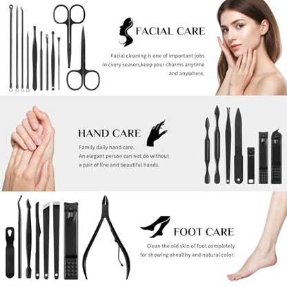 MINKINH Manicure Set Professional Nail Clipper Kit-26 Pieces for Men, Black | Stainless Steel Manicure Kit, Nail Care Tools with Luxurious Travel Case Nail Grooming Kit Gift for Husband Boyfriend Parent - color: Black