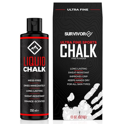 SURVIVOR 250ML Liquid Chalk + 370g Ultra Fine Climbing Chalk Powder Bundle