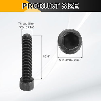 PATIKIL 3/8"-16 x 1-3/4 Socket Head Cap Screws Bolts, 10Pcs Carbon Steel Hex Head Metric Screws for Door Road Bicycle Mountain Bike Auto Ship Communication Equipment, Black - size: 3/8"-16 x 1-3/4