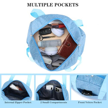 Mini Gym Bag for Women Girls, 12 inch Small Gym Tote, Lightweight Small Carry On Duffle Bag for Travel Sports - color: Light Blue