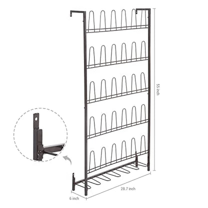 MyGift 5-Tier Wall Mounted Dark Brown Metal 18 Pair Boot and Shoe Storage Rack Organizer Stand - color: Brown (5 Tier, 18 Pairs)