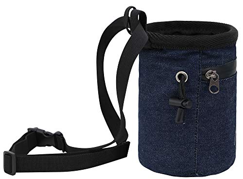AMC Rock Climbing Panda Embroidered Chalk Bag with Zipper Pocket - color: Denim Blue
