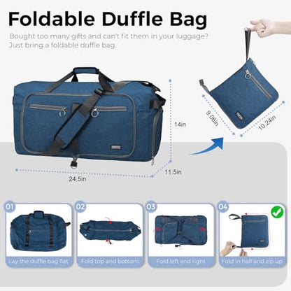 Fmeida 65L Duffle Bag with Shoes Compartment, Foldable Travel Duffel Bags for Men Women, Large Packable Travel Bag Water Repellent & Tear Resistant (Blue) - color: Textured Blue