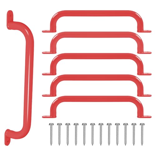 ESPETS 17'' Red Monkey Bars Indoor, Outdoor Playground Handles, 6 Pieces | Swing Set Attachment Grab Handles, Weather-resistence Indoor & Outdoor Monkey Bars for Jungle Gym, Playhouse, Climbing Frame - color: Red