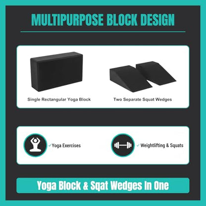 Non-Slip 2-Pack Squat Wedge Block for Men & Women, Heel Elevated Squat Wedges for Barbell & Goblet Squats, Weightlifting, Calf Raises, Ankle Mobility & Balance, High-Density Foam Slant Boards with Storage Bag