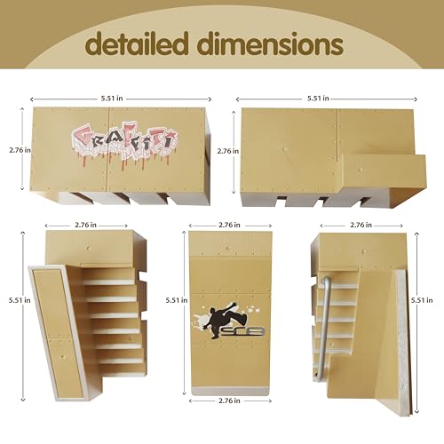 Fingerboard Skate Park Kit with 8 Skatepark Deck Ramp & 2 Mini Fingerboards | Skatepark Deck Ramp for Boys or Girls Gift，DIY Finger Skateboard Ramp Set for Kids Ages 5+