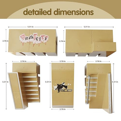 Fingerboard Skate Park Kit with 8 Skatepark Deck Ramp & 2 Mini Fingerboards | Skatepark Deck Ramp for Boys or Girls Gift，DIY Finger Skateboard Ramp Set for Kids Ages 5+